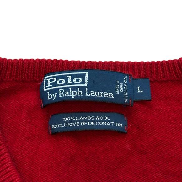 Vintage 1990s Polo Ralph Lauren Red Lambswool V Neck Sweater Men's Size Large - Picture 2 of 6